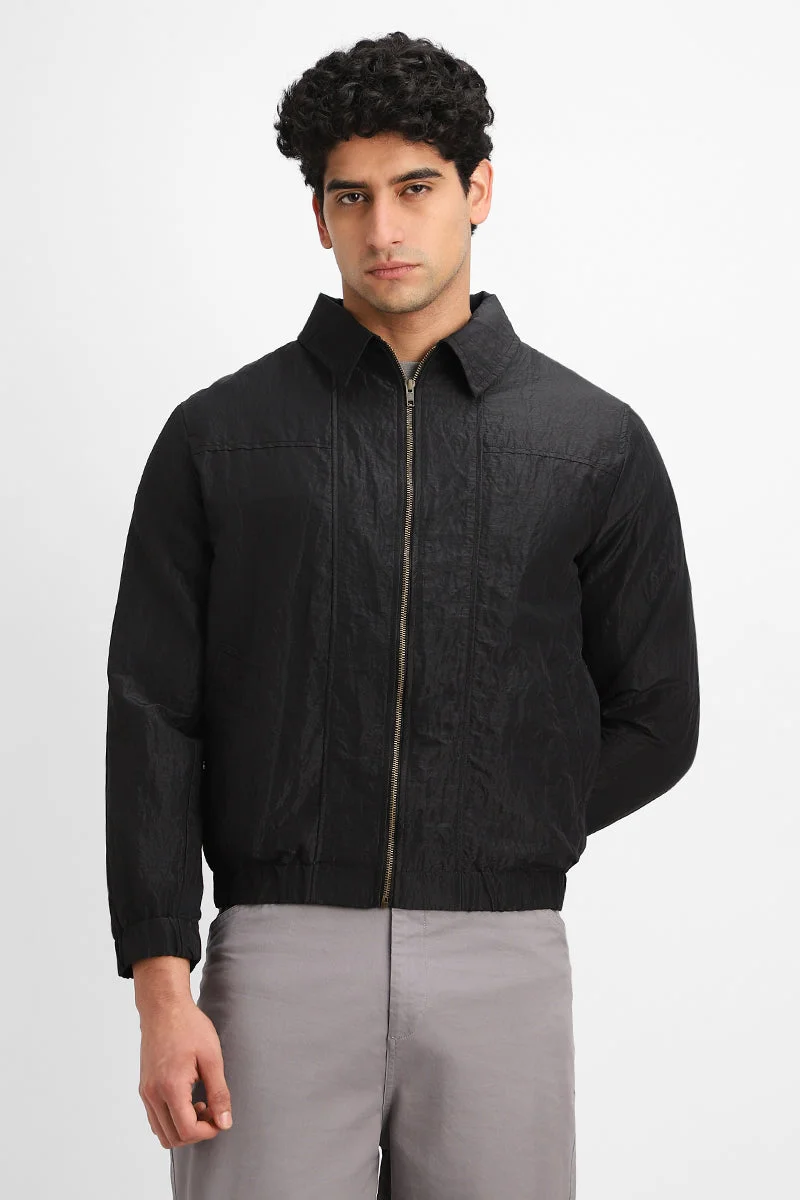 SNITCH Black Textured Bomber Jacket for Men | Best Price UAE